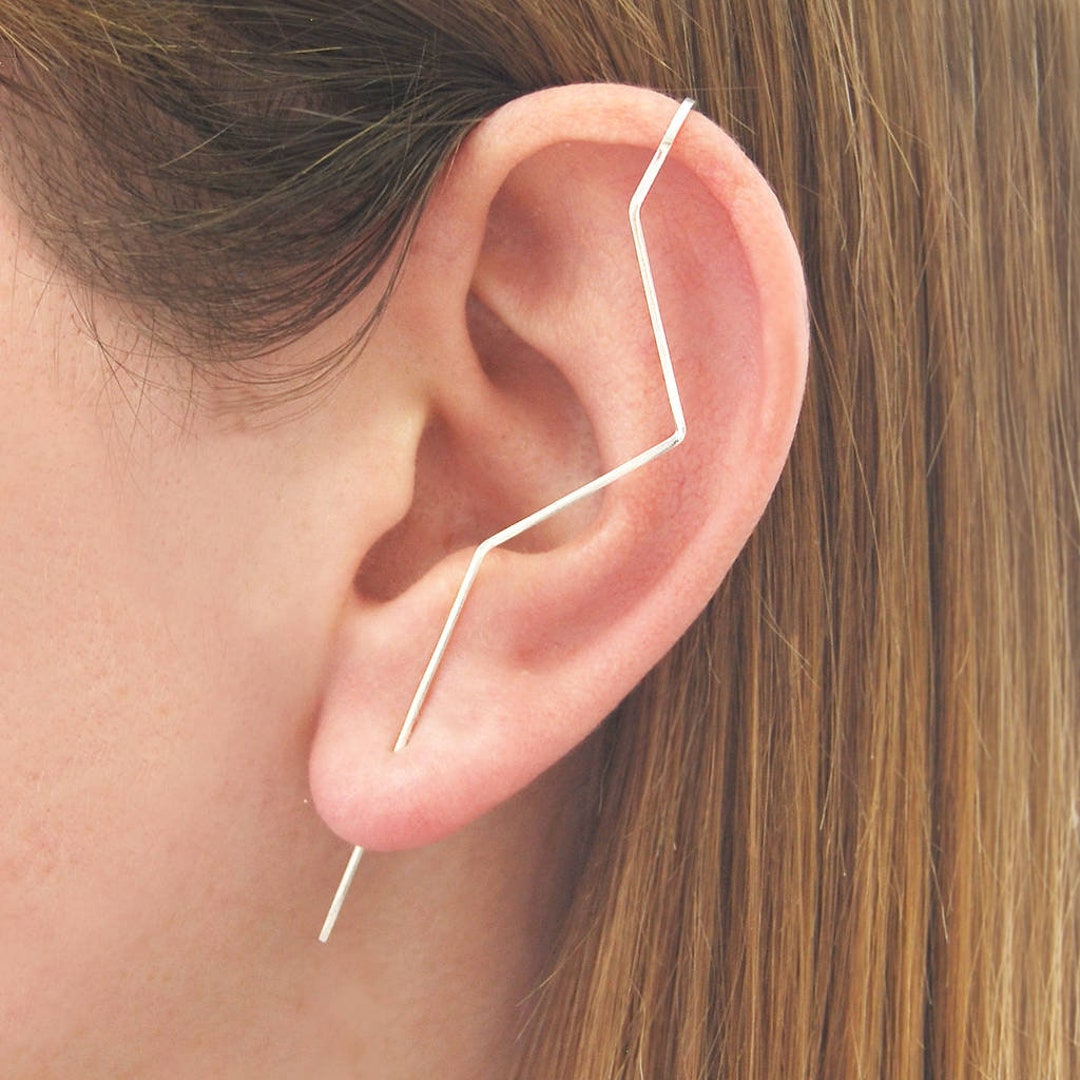 Sterling Silver Zig Zag Ear Cuff Minimalist Earrings Ear Cuffs Ear