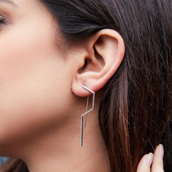 Minimalist Geometric Drop Earring Sterling Silver Dangle Earrings Everyday Earrings Modern Earrings Edgy Earrings