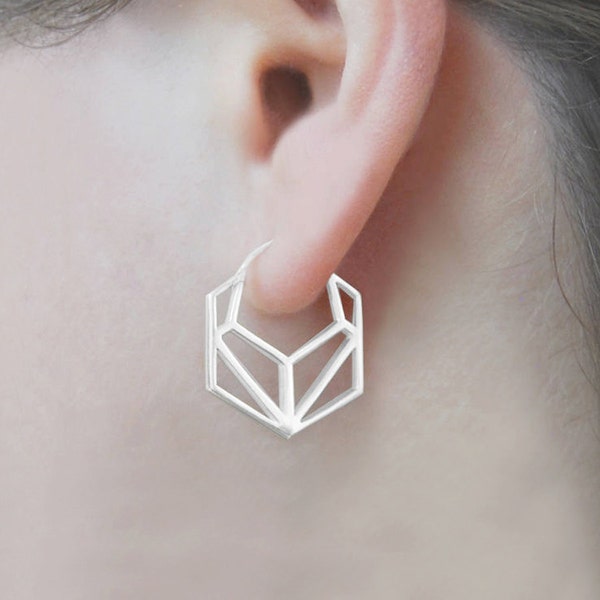 Geometric Earrings Sterling Silver Earrings Minimal Earrings Sterling Silver Hoops Simple Earrings Modern Earrings Hexagon Hoops Latch Studs