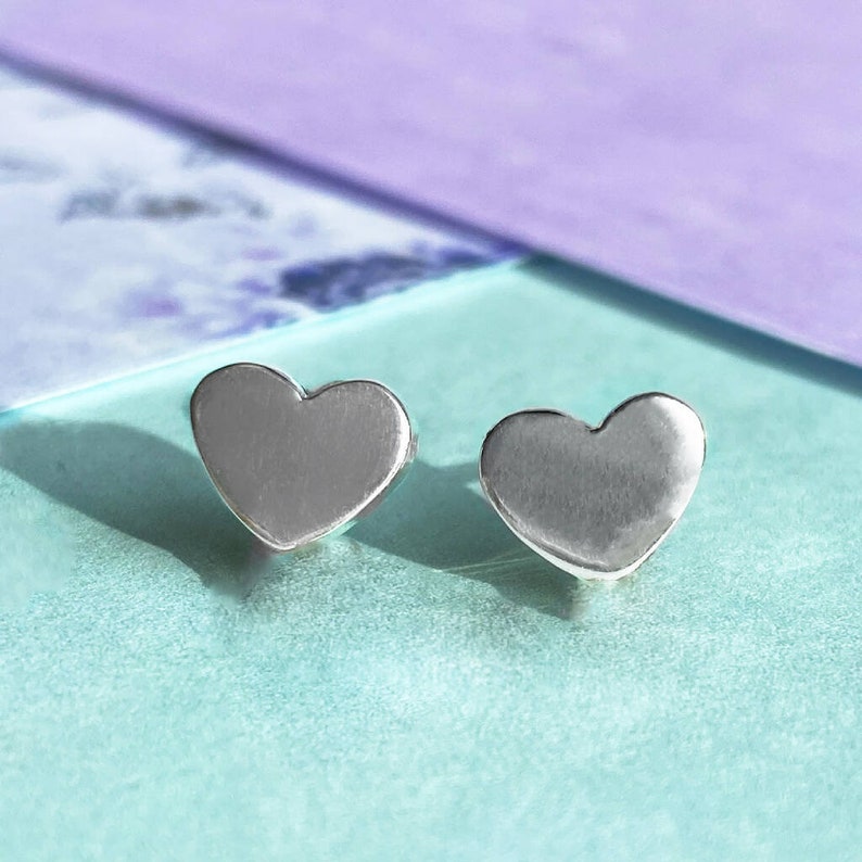 Sterling Silver Heart Stud Earrings Heart Shaped Earrings Romantic Jewelry Heart Studs Dainty Earrings Tiny Studs Small Heart Earrings image 1