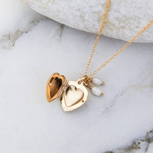 Gold Heart Locket Necklace with Pearl Cluster