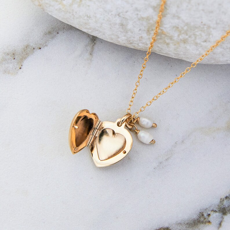 Gold Heart Locket Necklace with Pearl Cluster