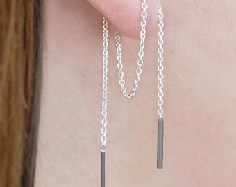Sterling Silver Threader Earrings Black Earrings Chain Earrings Threader Earrings Sterling Silver Chain Earrings Chain Earrings Silver