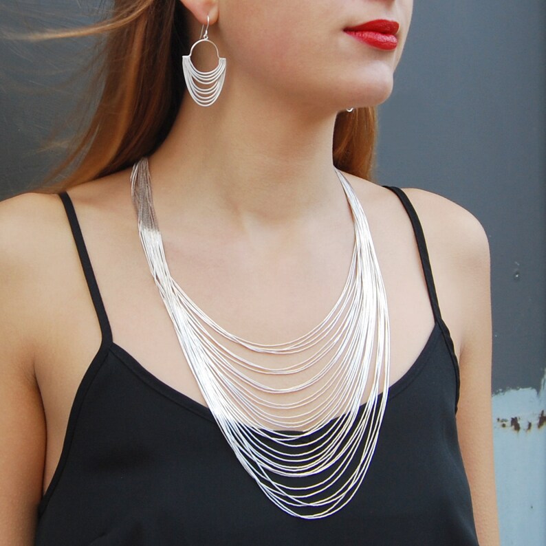 30 strand liquid silver necklace for women