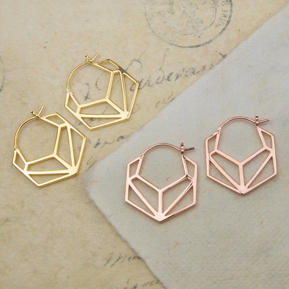 Gold Geometric Earrings Small Hoop Earrings Minimal Earrings Gold