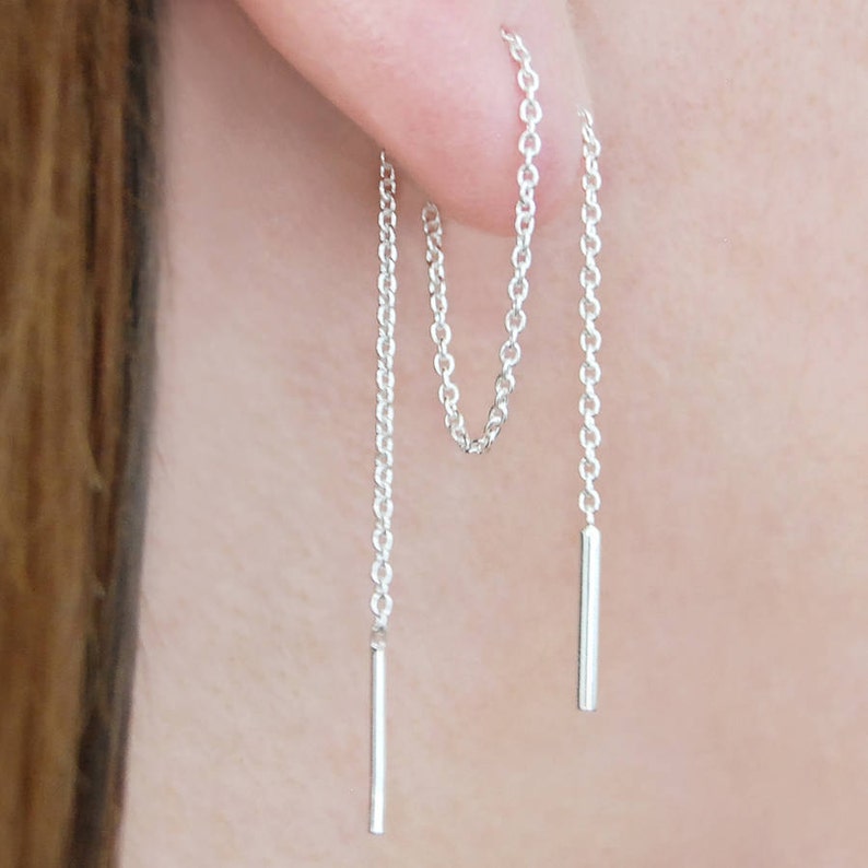 Long Silver Chain Threader Earrings