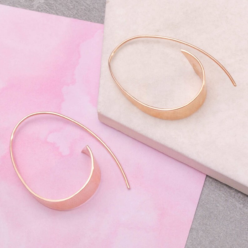 Rose Gold Womens Tapered Hoop Earrings