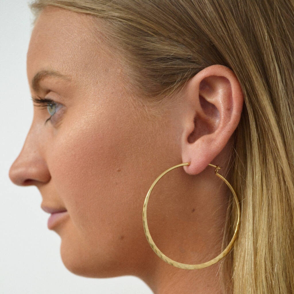 Large Gold Hoop Earrings Gold Hammered Hoops-Geometric | Etsy