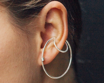 Silver Hoop Ear Cuff Ear Cuff No Piercing Statement Earrings Ear Wrap Sterling Silver Studs Conch Earring Modern Earrings Hoop Earrings Gift