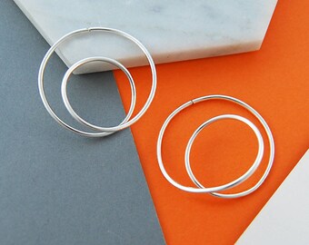 Spiral Earrings Sterling Silver Unique Earrings Minimalist Earrings Silver Hoop Earrings Double Hoop Earrings Cool Earrings Unusual Earrings