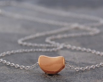 Rose Gold Curved Bean Necklace Rose Gold Pendant Coffee Bean Pendant Rose Gold Bean Necklace Rose Gold Charm Necklace