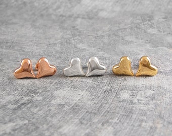 Sterling Silver Puffed Heart Stud Earrings, Bridesmaids Gift, Small Stud Earrings, Mothers Day Gift