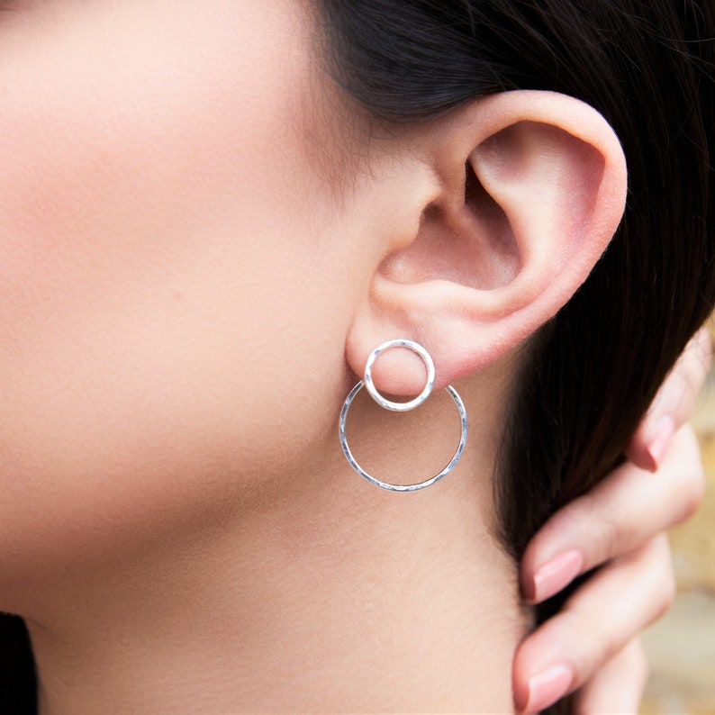 Sterling Silver Ear Jackets Double Circle Two Way Earrings Round Circle Earrings Sterling Silver Earrings Double Earrings 925 Stud Earrings image 1