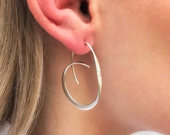 Silver Hoop Earrings Sterling Silver Earring Hoops Silver Hoops Unusual Hoop Earrings Large Hoops Modern Hoop Earrings for Women