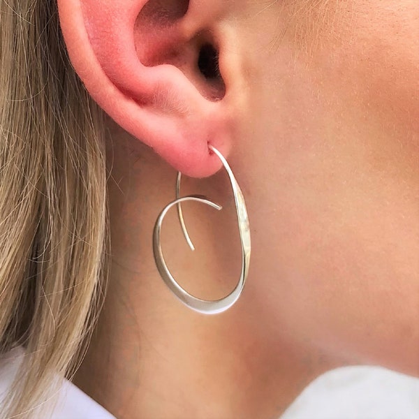 Silver Hoop Earrings Sterling Silver Earring Hoops Silver Hoops Unusual Hoop Earrings Large Hoops Modern Hoop Earrings for Women