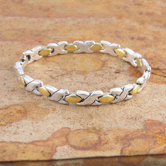 Silver and Gold Hugs and Kisses Infinity Bracelet sterling Silver