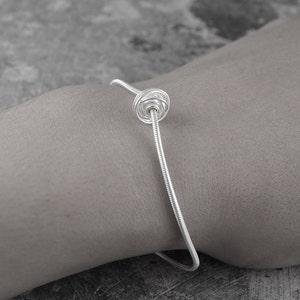 Knot Charm Bracelet Sterling Silver Wire Wrapped Bracelet Simple Bracelet Love Knot Bracelet Silver Snake Chain Bracelet image 5