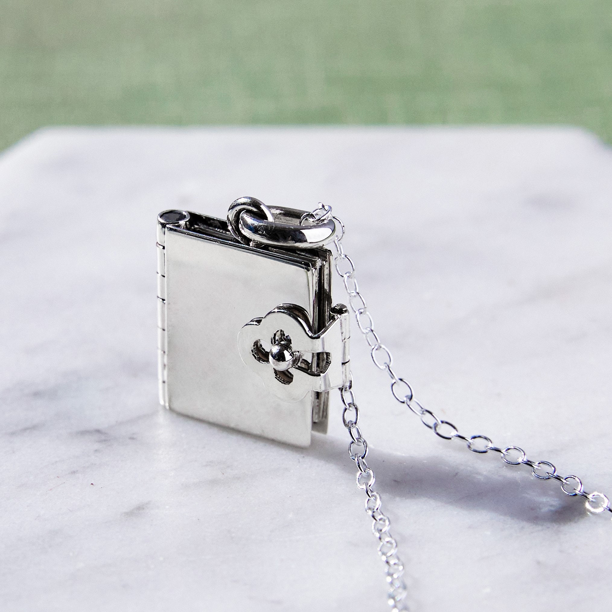 Sterling Silver Book Locket Pendant 