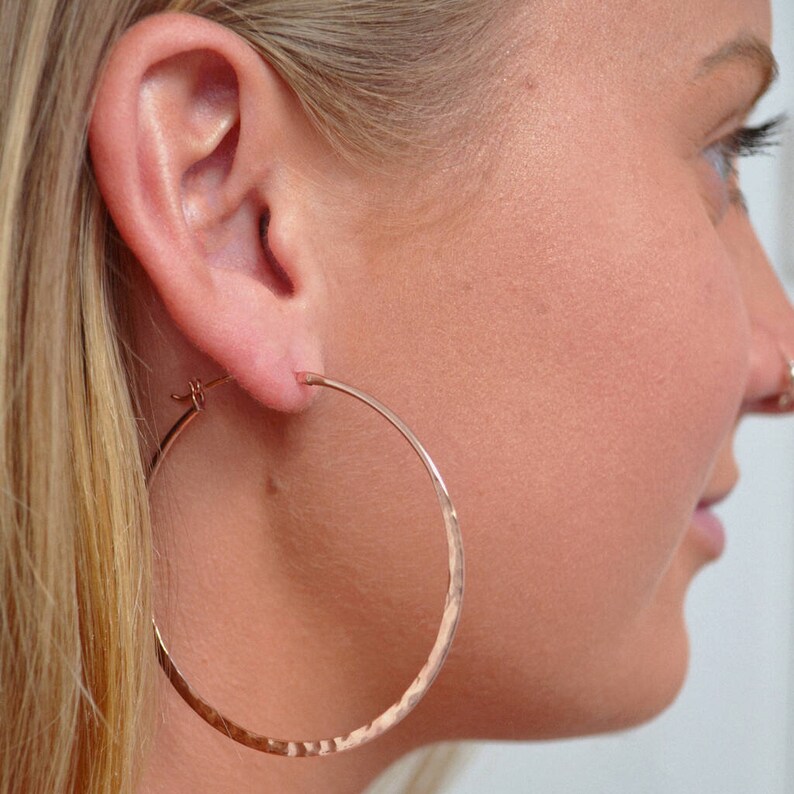 Large Gold Hammered Hoop Earrings Sterling Silver Jewelry Chunky Gold Hoops Sterling Silver Hoop Earrings Chunky Gold Hoop Earrings Rose Gold Plated