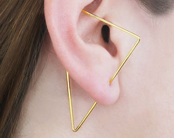 Gold Triangle Ear Climber Sterling Silver Earrings Minimalist Earrings Triangle Earrings Unique Earrings Unusual Earrings Ear Cuff Crawler