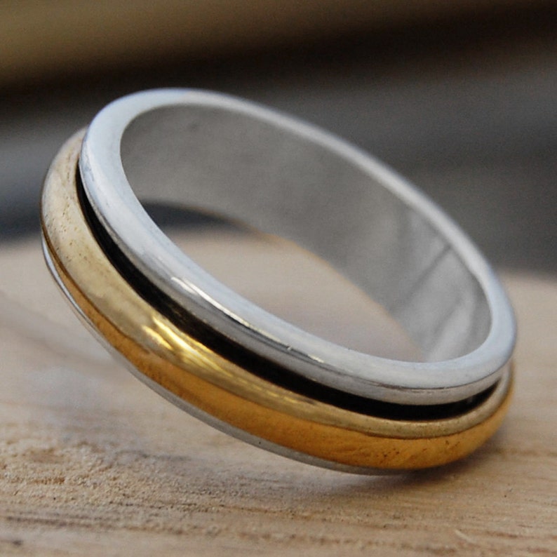 Spinning Ring for Men Ring for Women 925 Silver Rings Gold and Silver Ring Anxiety Ring Unisex Ring Two Tone Ring Spinner Ring Simple Ring image 2