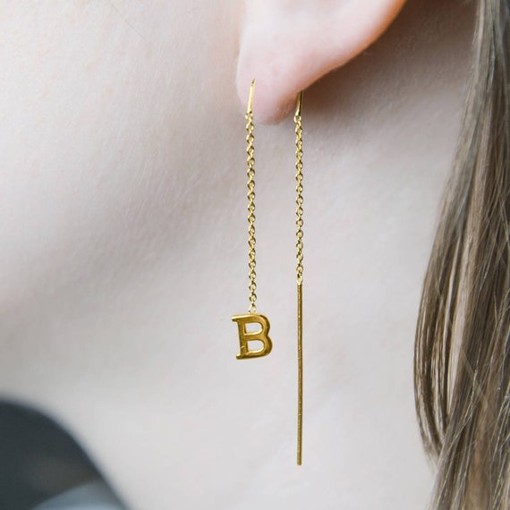 Personalized Gold Earrings gold Threader Earrings initial Earrings