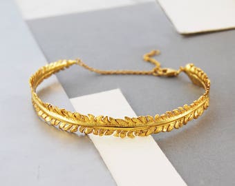 Gold Leaf Bracelet Gifts For Birthdays Gold Cuff Fern Bracelet Cuff Bangle For Her Gifts Ideas Nature Jewelry Sterling Silver