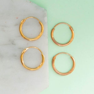 Mixed Metal Sleeper Hoops Rose Gold Yellow Gold Sleepers 1.5cm Sleeper Hoops Simple Sleeper Hoops Sterling Silver Sleeper Hoops Medium Hoops image 1