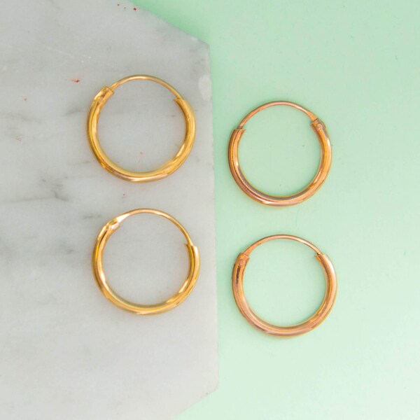 Mixed Metal Sleeper Hoops Rose Gold Yellow Gold Sleepers 1.5cm Sleeper Hoops Simple Sleeper Hoops Sterling Silver Sleeper Hoops Medium Hoops