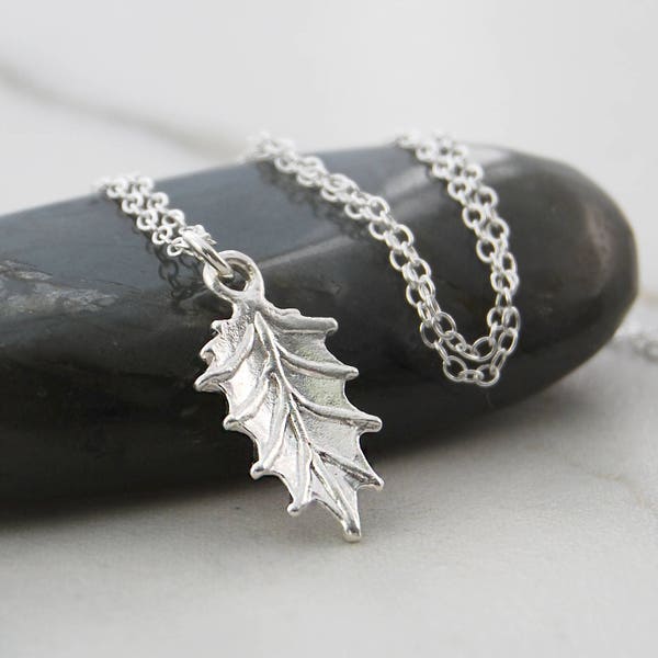 Silver Leaf Necklace Silver Holly Necklace Holly Leaf Necklace Silver Silver Jewelry Cute Necklace Necklace under 25 Sterling Silver