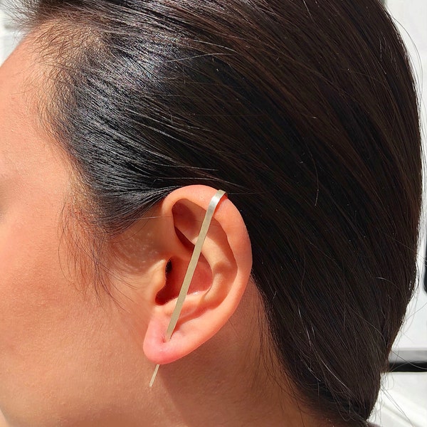 Hammered Ear Cuff Sterling Silver Handmade Bar Earring Minimal Ear Climber Minimalist Earrings Ear Jacket Simple Earrings