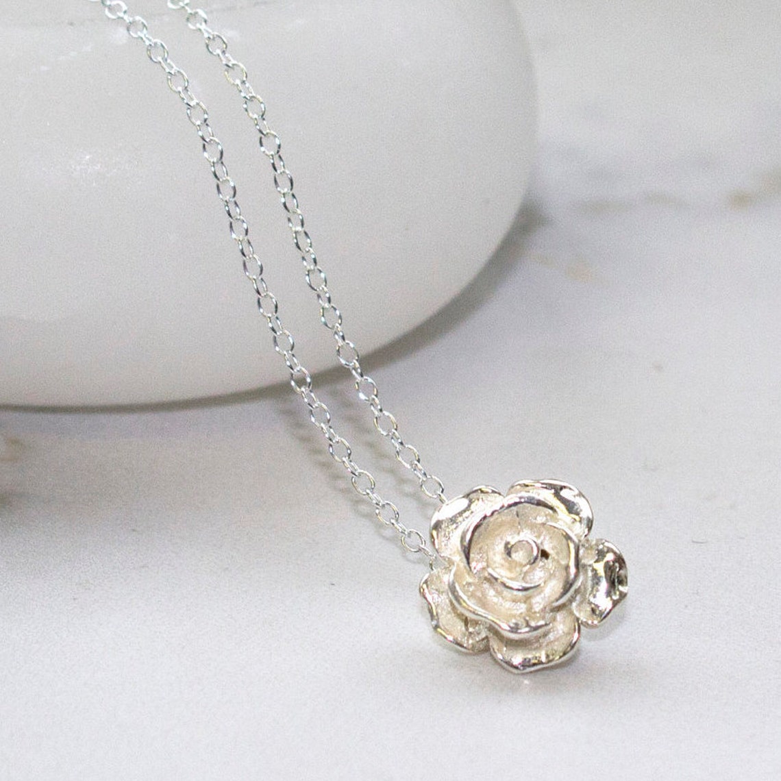 Sterling Silver Rose Pendant Necklace Flower Necklace Cute Etsy
