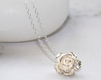 Sterling Silver Rose Pendant Necklace Flower Necklace Cute Necklace Floral