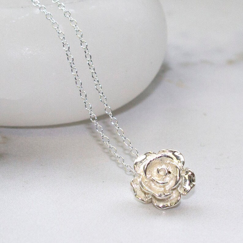 Sterling Silver Rose Pendant Necklace Flower Necklace Cute Etsy