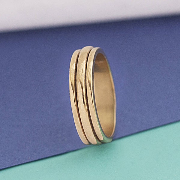 Gold Unisex Sterling Silver Spinning Ring Anxiety Rings Meditation Ring Worry Rings Prayer Rings Spinner Rings for Women Fidget Rings