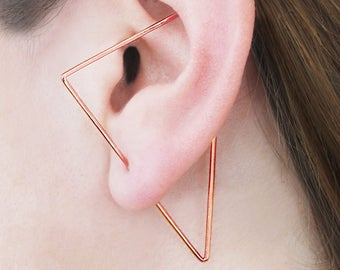 Triangle Ear Climber Rose Gold Ear Cuff Unique Earrings Triangle Earrings Sterling Silver Earrings Minimalist Earrings Unusual Earrings