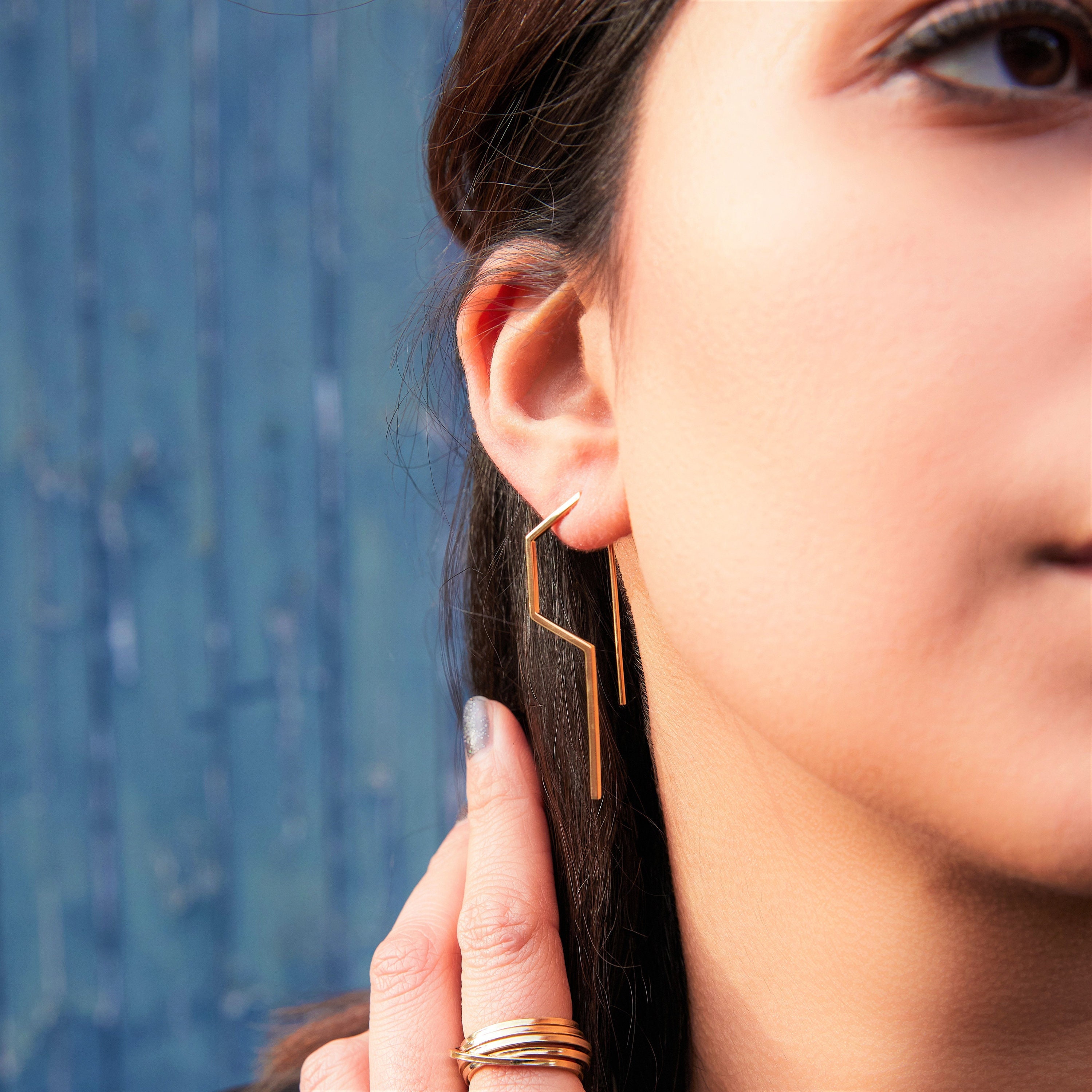 Gold Angular Bar Simple Drop Earrings Rose Gold Earrings Everyday Earrings Modern Earrings Geometric Earrings Minimalist Earrings