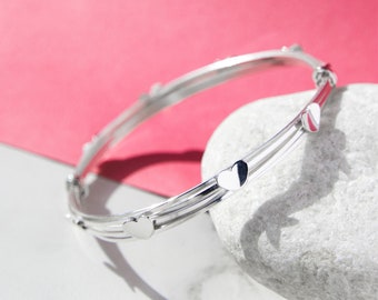 Sterling Silver Wire Wrapped Heart Bangle Bracelet Wire Cuff Bracelet Wire Wrapped Bangles Heart Jewelry Mothers Day Gift