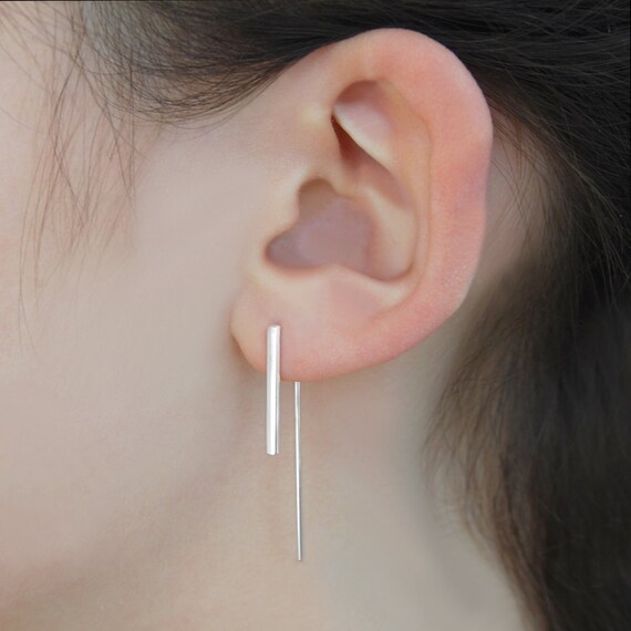 Sterling Silver Minimal Bar Earrings Silver Drop Earring Handmade