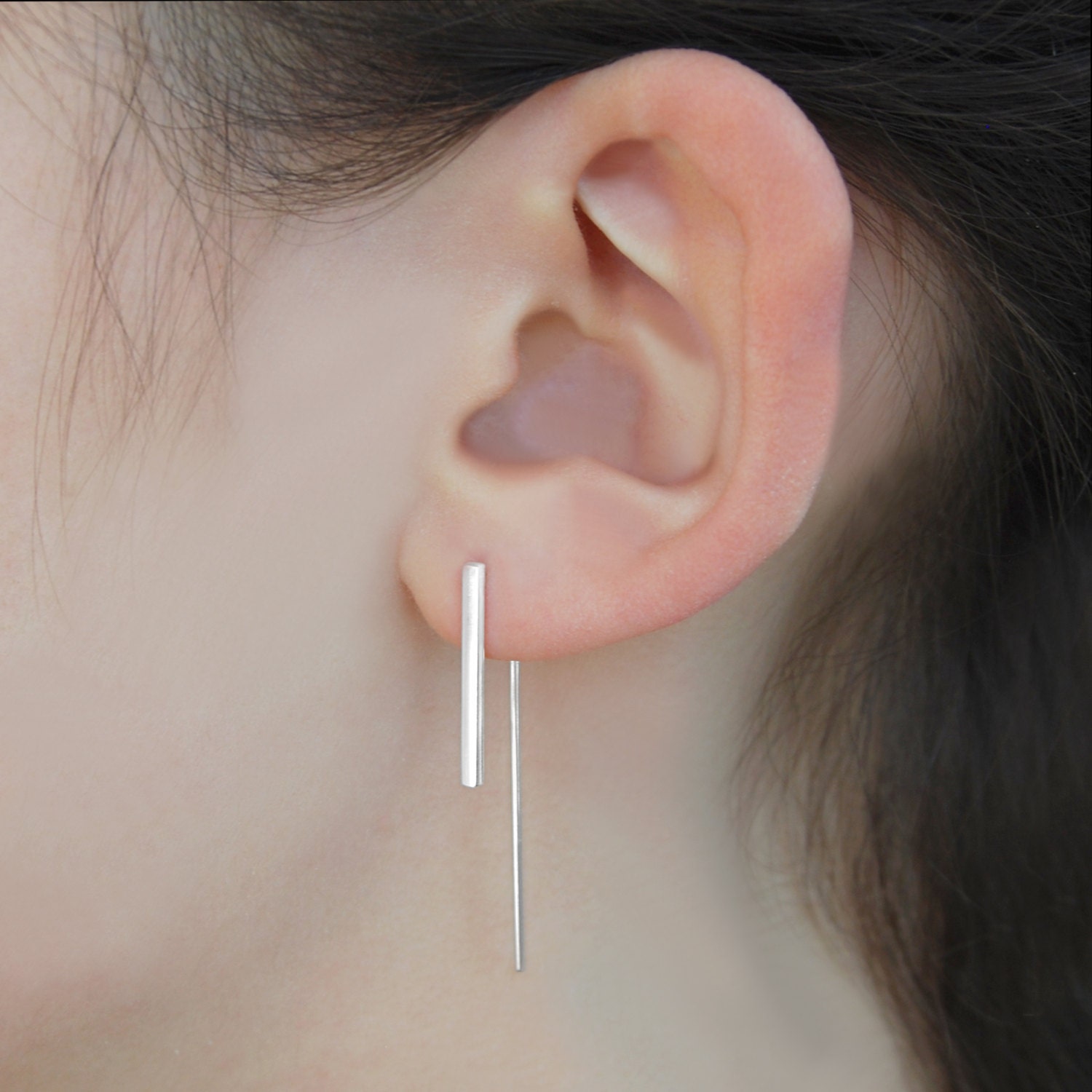 Minimalist Simple Curved Bar Stud Earrings Sterling Silver Demure Classic Chic Fashion Ecosilver 925 Recycled Silver