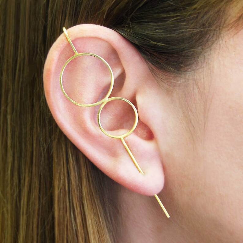 Gold Ear Cuff Ear Climbers Ear Pin Round Ear Crawler Etsy UK