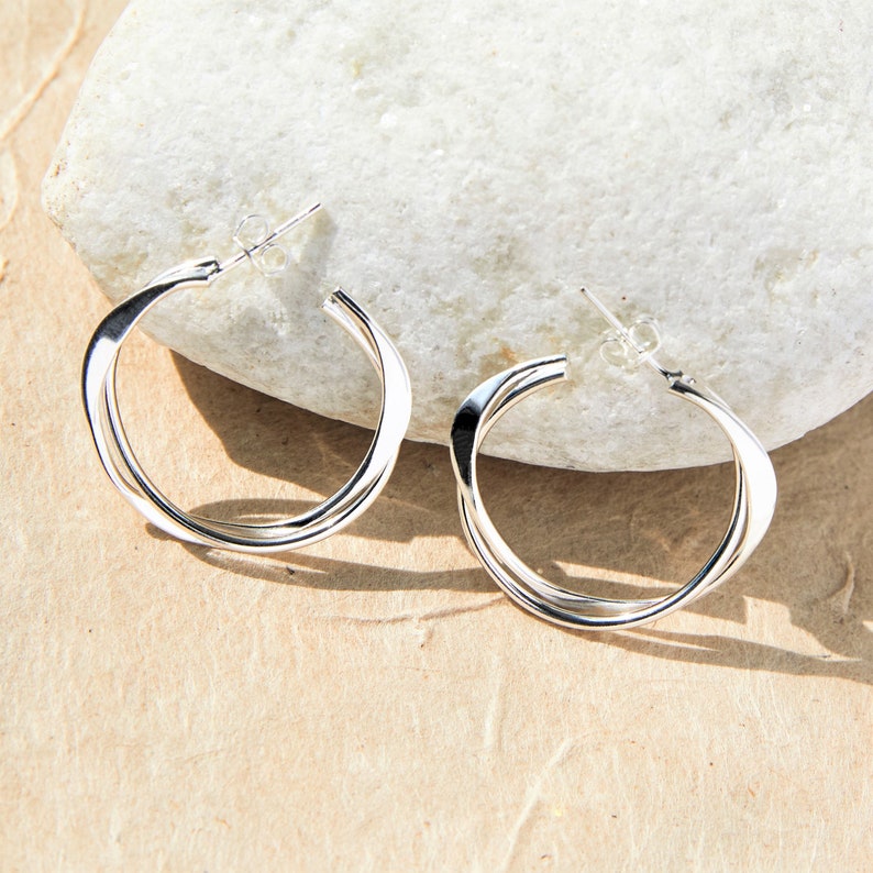 Silver Double Hoop Twisted Earrings