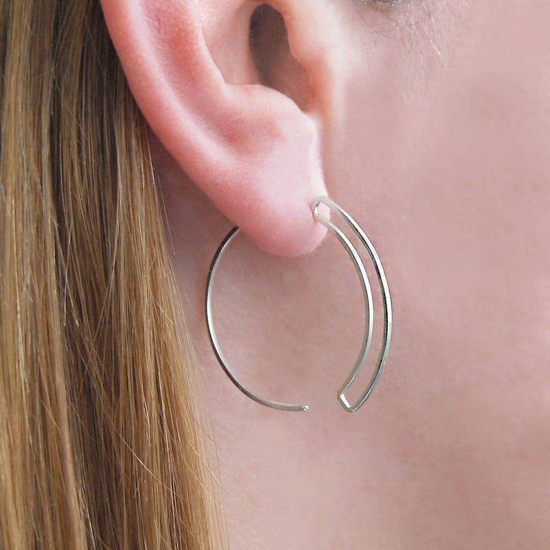 Sterling Silver Hoop Earrings Geometric Hoop Earrings Silver Jewelry Circular Hoops Gifts for Her Small Round Hoops 925 Silver Hoops, image 3