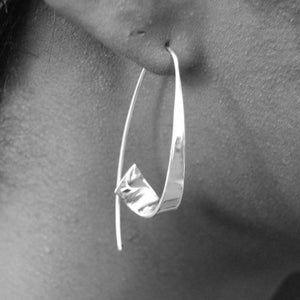 Sterling Silver Drop Hoop Earrings Small Ribbon Hoop Silver Earrings Statement Earrings Modern Earrings Unusual Earrings Curl Earrings image 3
