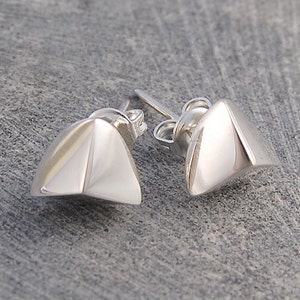 Sterling Silver Earrings Folded Stud Earrings Silver Studs 925 Earrings Modern Earrings Geometric Earrings On Trend Earrings Minimal image 1