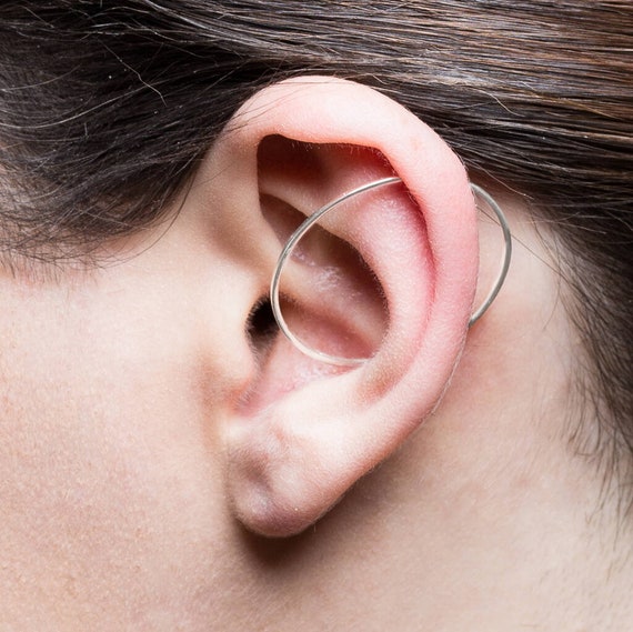 Sterling Silver Round Hoop Ear Climber Ear Cuff Cartilage Piercing