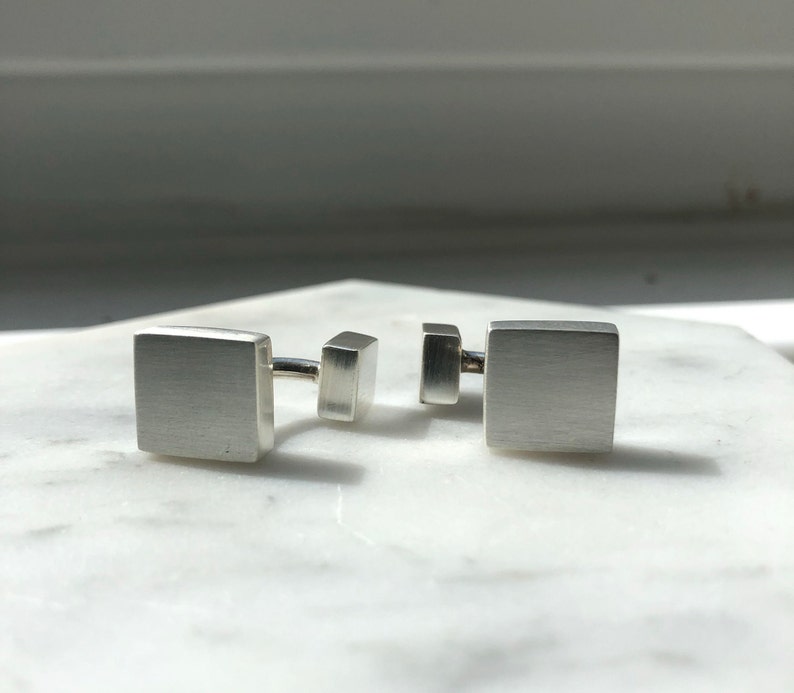 Sterling Silver Square Cufflinks Cuff Links For Groom Boyfriend Gifts Groomsman Cufflinks image 4