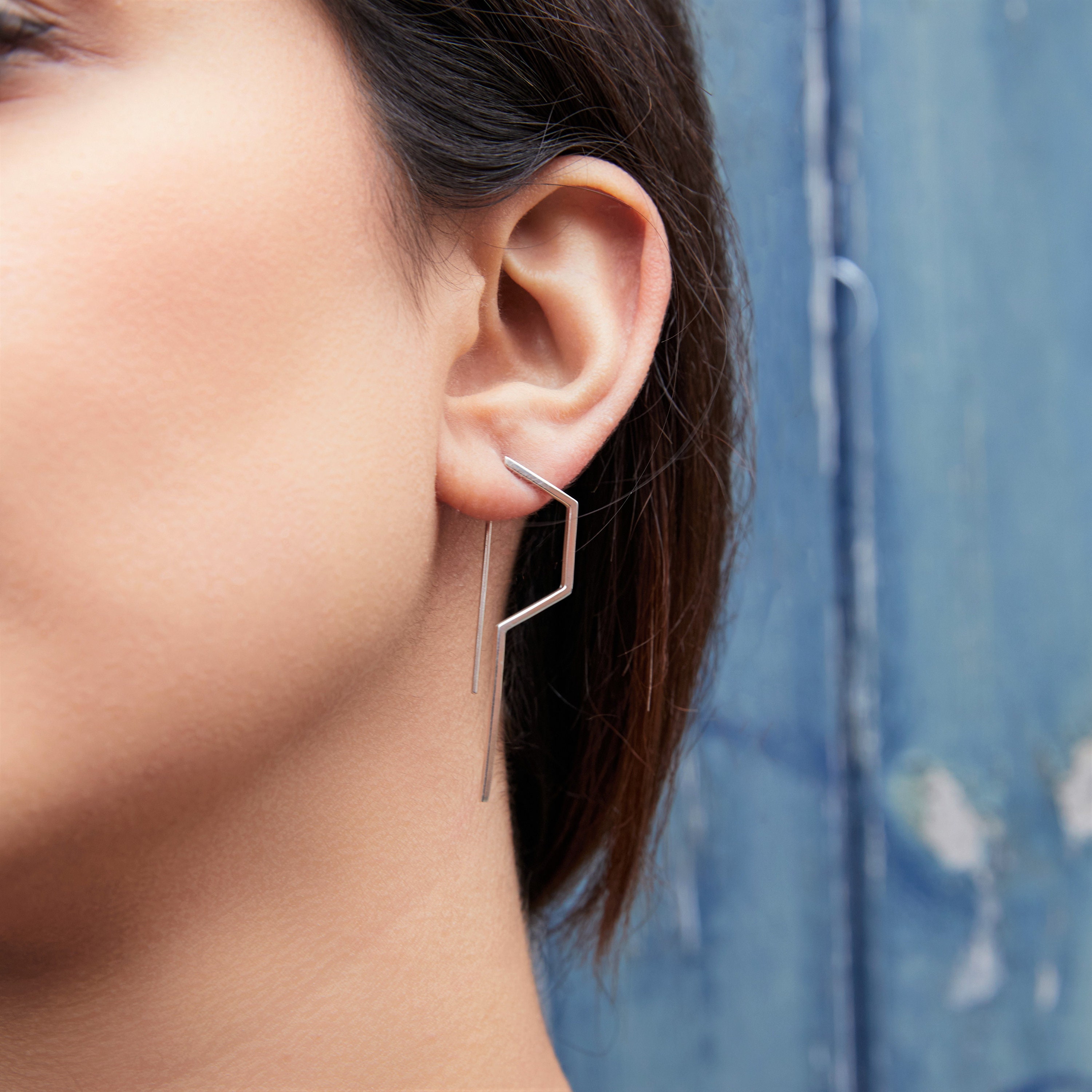 Drops swinging-silver-plated stud earrings minimalist geometric discreet