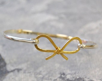 Sterling Silver Tied Bow Bangle Bracelet, Simple Bracelet, Gold Bangle, Sterling Silver Bangle, Gold Bow Bracelet, Bow Bangle