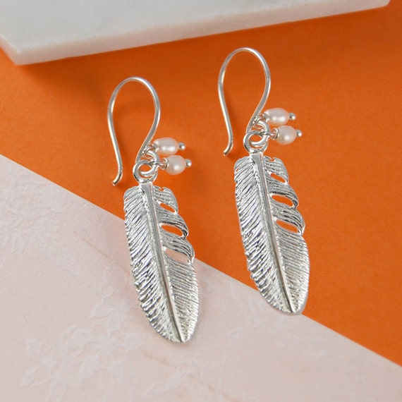 Boucles d'Oreilles Pendantes Femme Argent Plumes